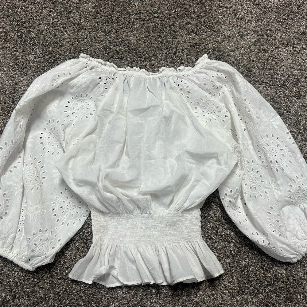 Ramy Brooke White Eyelet Off-Shoulder Top XS